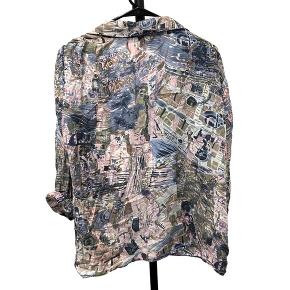 Vintage Lynne Ritchie Silk Blouse Large Abstract Artsy Pattern Top Sz L - Picture 2 of 9